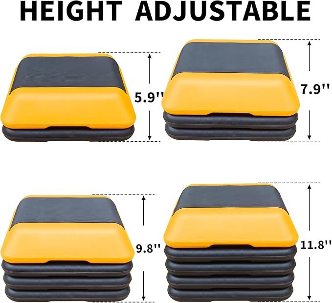Aerobic Step Platform 30" × 14" Height Adjustable Workout Step for Fitness Strength Training with Risers Exercise Platform for Home Gym