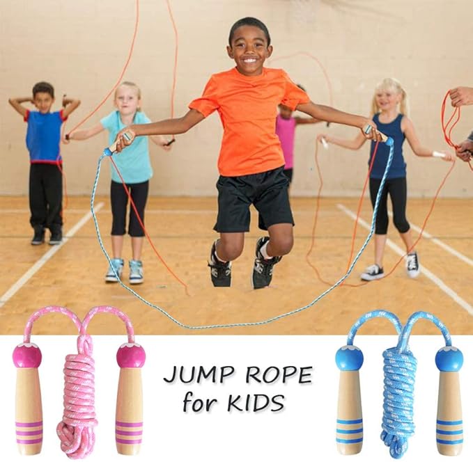 Jump Rope for Kids, Lorvain Adjustable Skipping Rope, Kids Jump Ropes with Wooden Handle for Girls Boys, Weighted Jumping Ropes for Fitness Workout Exercise Outdoor Fun Activity