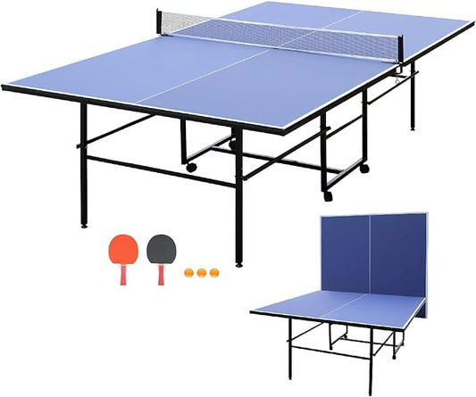 Portable Ping Pong Table, Mid-Size Foldable Table Tennis Table w/Net, 2 Paddles, 3 Balls, Table Tennis Table for Indoor Outdoor, Ping Pong Tablefor Kids Family Holiday Sports