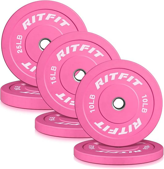 RITFIT Pink Weight Plates, 2 Inch Olympic Barbell Weight Plate, Bumper Plates With Steel Insert, Pink Weights for Gym and Home
