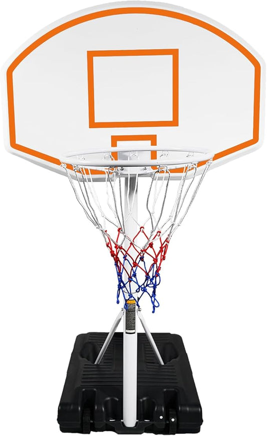 Pool Basketball Hoop, Adjustable Poolside Basketball Hoop with Wheels, Outdoor Height Adjustable Swimming Pool Basketball Goal Set, Perfect for Swimming Pool & Home Play