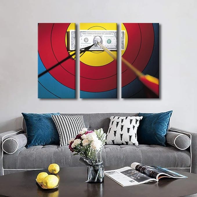 Wall Art Archery Pictures 3 Panels Arrows Hit the Bull's Eye Paintings Canvas Wall Art for Bedroom Living Room Office Bar Club Home Decor Artwork Print on Canvas Framed Ready to Hang(24"Wx36"H)