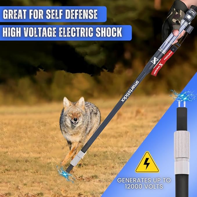 Tactical Walking Stick Staff Self Defense Stun Gun, 2 Bright LED Light Modes, Military Grade Aluminum, USB Charging Port/Fan, Outdoor Adventures, Trekking, Survival Hiking Tactical Tool