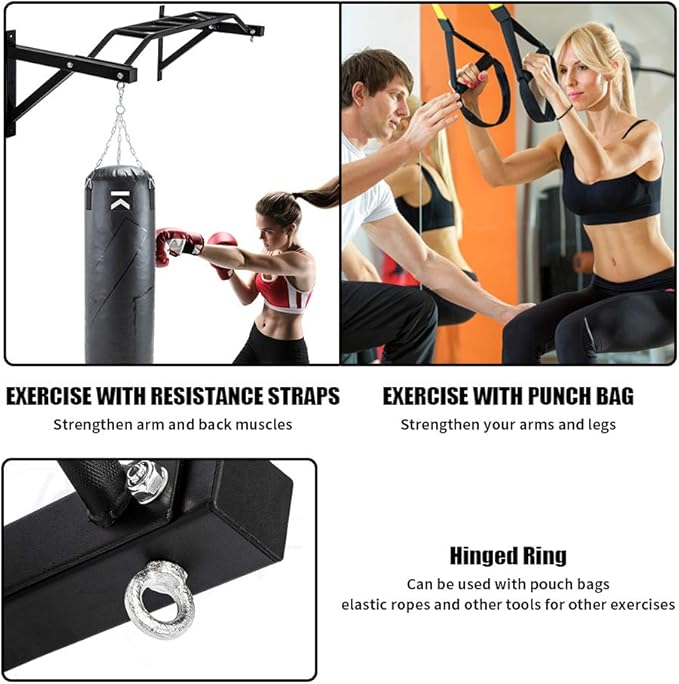PLKO Wall Mount Pull Up Bar Wall Mounted Body Press Pull Up Bar Gym Chin-Up for Upper Body Workout