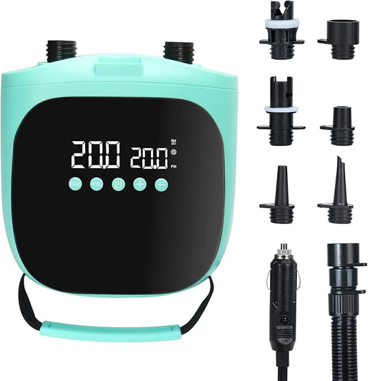 Electric Paddle Board Pump – 20PSI High-Pressure Electric SUP Pump Air Pump with Auto Shutoff, Dual-Stage Inflation for Paddle Boards, Kayaks, Tents, Boats & Inflatables Green