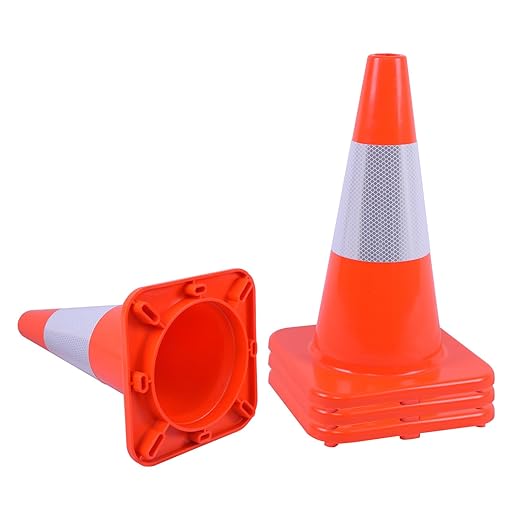 4 Pack 18" Traffic Cones with Reflective Collars – Durable PVC Safety Cones for Parking, Construction, Sports & Training – High Visibility, Weather-Resistant