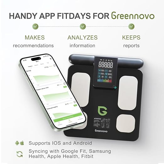 Fitness Body Fat Scales with Hand Sensors 8 Electrodes 29 Body Analysis 180kg Weight Scale, Professional Body Fat and Muscle Mass Analyzer with App/Large Display (White)