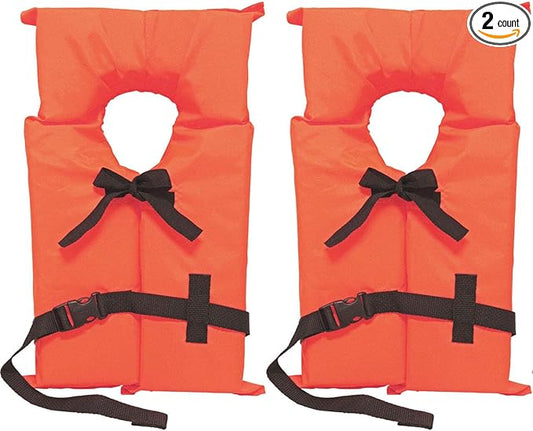 2 Pack Coast Guard Approved Life Jackets. High Visibility Color Type II Keyhole Life Vest in Classic May West Style. Compliance Flotation Device