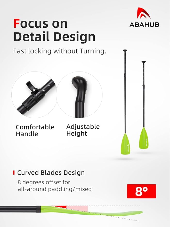 Abahub SUP Paddle - 3 Piece Adjustable Paddles - Lightweight Stand-up Paddle Oars for Paddleboard, Adjustable Aluminum Alloy Shaft 68" - 84", Black/Blue/Green/Orange/Red/Yellow Plastic Nylon Blade