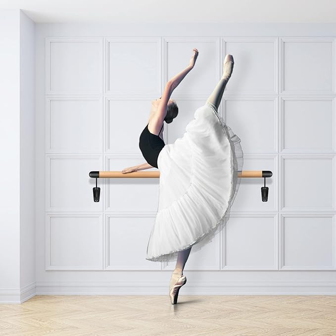 SELEWARE 4-12 ft Long Wood Ballet Barre Wall Mount Barre System for Home or Studio Barre Movements Body Stretch 1.5 inch Dia