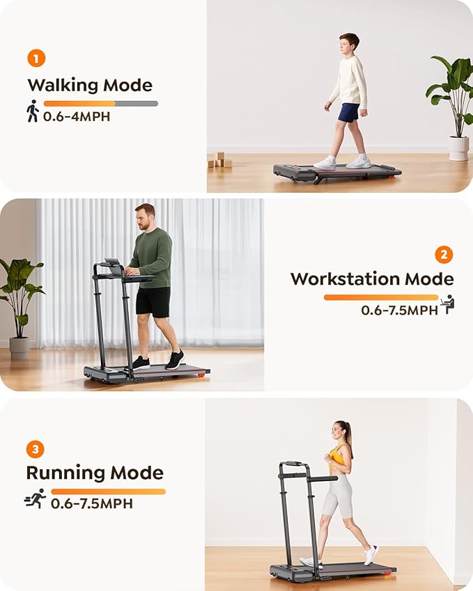 3 in 1 Under Desk Treadmill with Incline, Walking Pad with Removable Desk Workstation, Adjustable Height for Different Need, 300lbs Capacity, Foldable Compact for Home Small Office