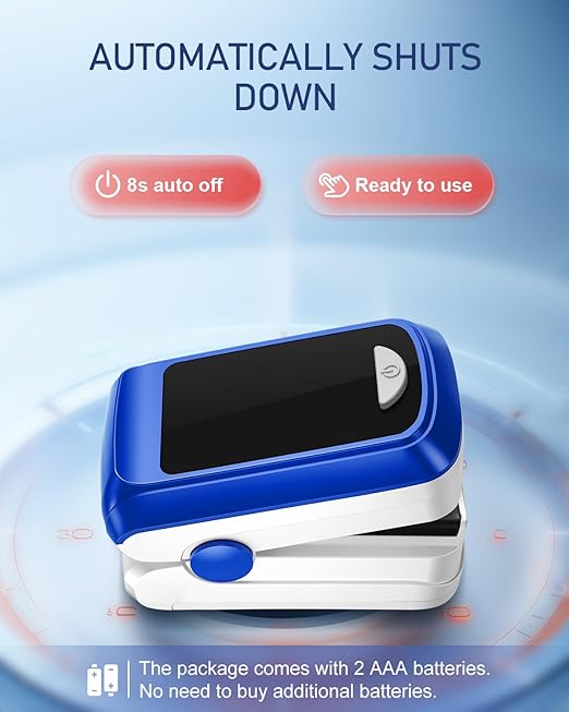 Pulse Oximeter Fingertip Oxygen Monitor Fingertip Pulse Ox Heart Rate and SpO2 Finger Pulse Oximeter for SpO2/Heart Rate/Perfusion Index Blood Oxygen Saturation Monitor with Battery Lanyard (Blue)