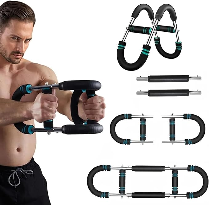 Twister Arm Trainer, Adjustable Resistance (60–110 lbs) 5Level Chest, Forearm & Biceps Strength Training Bar Portable & Detachable Home Gym Equipment with Anti-Slip Handles & Carry Bag for Men & Women