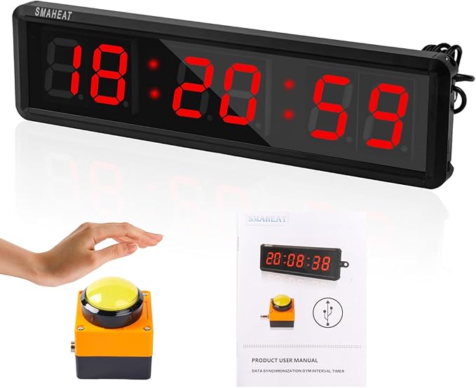Fitness Timer with Stopwatch Button, Suitable for School/exam/Home Exercise/Gym/Gym SMAHEAT Electronic Fitness Timer (1.8-inch Data PC synchronous Transmission Model)
