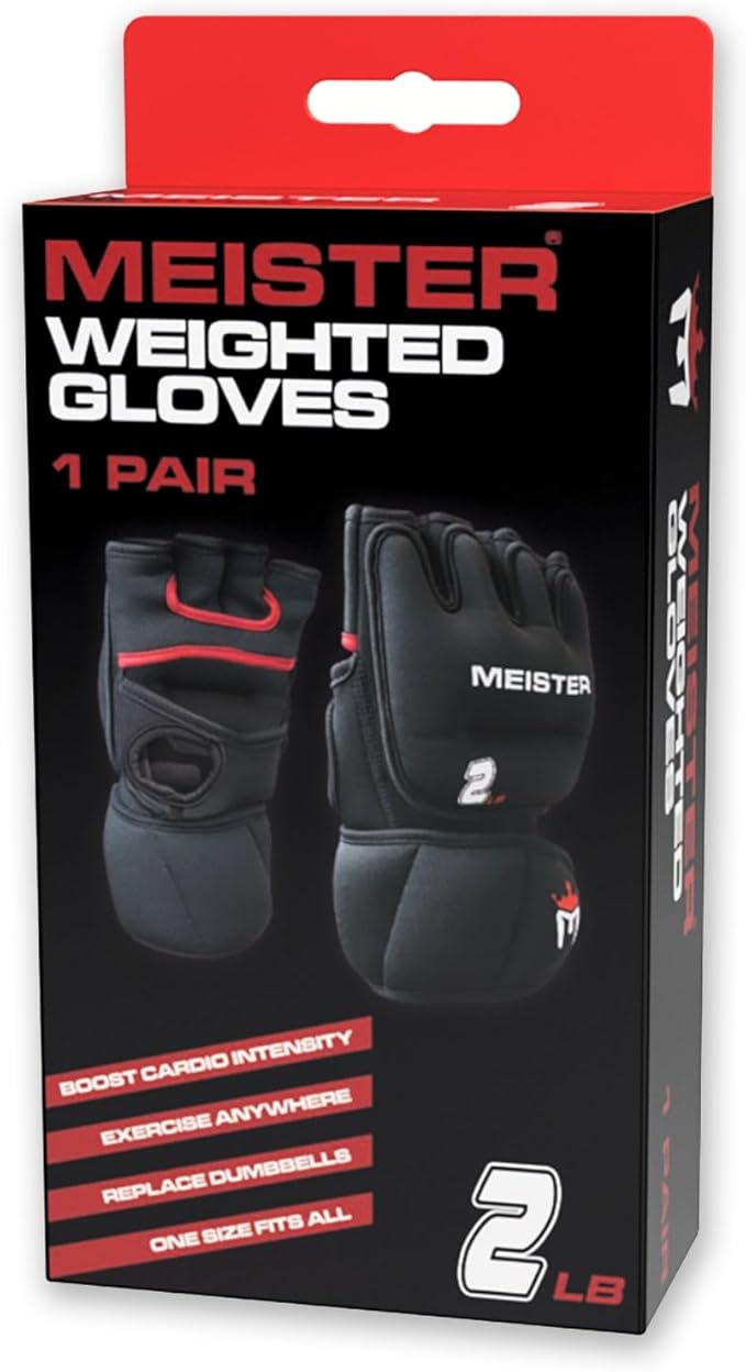 Meister 2 Pound Neoprene Weighted Gloves for Cardio & Heavy Hands (Pair) - 2lb x 2 - Black/Red