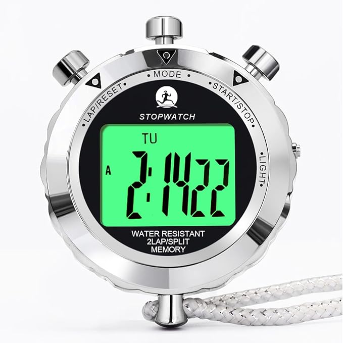 Stopwatch, Metal Stop Watch for Sports 10/100/400 Laps, Stopwatches Timer for Coach Sports Running with 0.01second & 0.001second Timing, Conutdown, Alarm