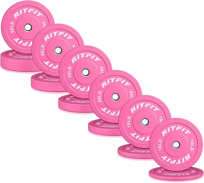 RITFIT Pink Weight Plates, 2 Inch Olympic Barbell Weight Plate, Bumper Plates With Steel Insert, Pink Weights for Gym and Home
