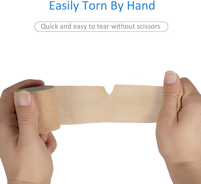 24Pack Self Adherent Cohesive Wrap Bandages Non Woven Cohesive Bandage Elastic Self Adhesive Bandage Wrap Sport Athletic Tape First Aid Tape for Wrist Ankle Pet Vet Wrap Grip Cover 2 inch (Skin Color)