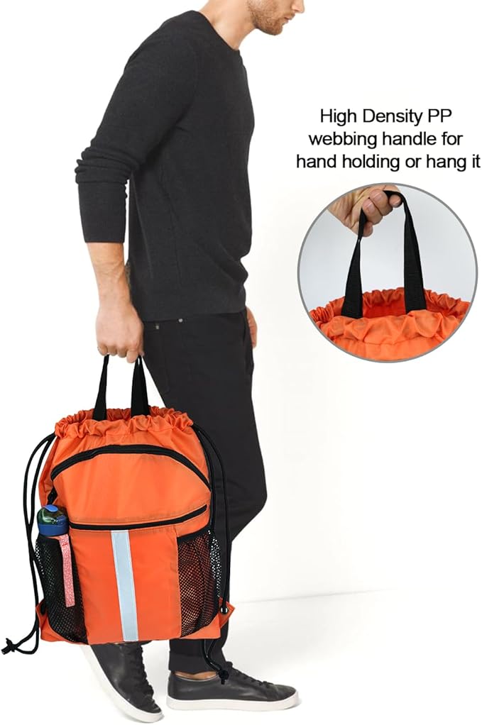 BeeGreen Drawstring Backpack Bag with Shoe Compartment, X-Large Black Gym Sports String Cinch Backpack