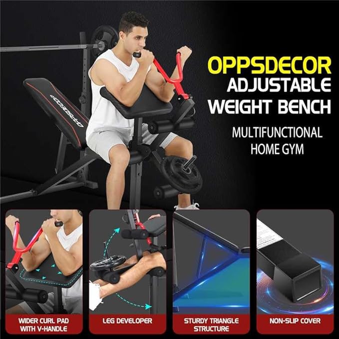 OPPSDECOR 900LBS Weight Bench Set with Squat Rack Preacher Curl Weight Bench with Leg Extension Bench Press Set Workout Bench for Home Gym Full Body Workout