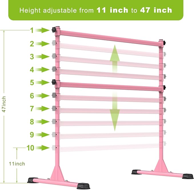 Dolibest Freestanding Ballet Bar, Height Adjustable Ballet Bar, Heavy Duty Dance Bar, with Non-Slip Rubber Pads, Enhanced Stability, Dance/Yoga/Fitness Stretching Bar, Ideal for Kids and Adults