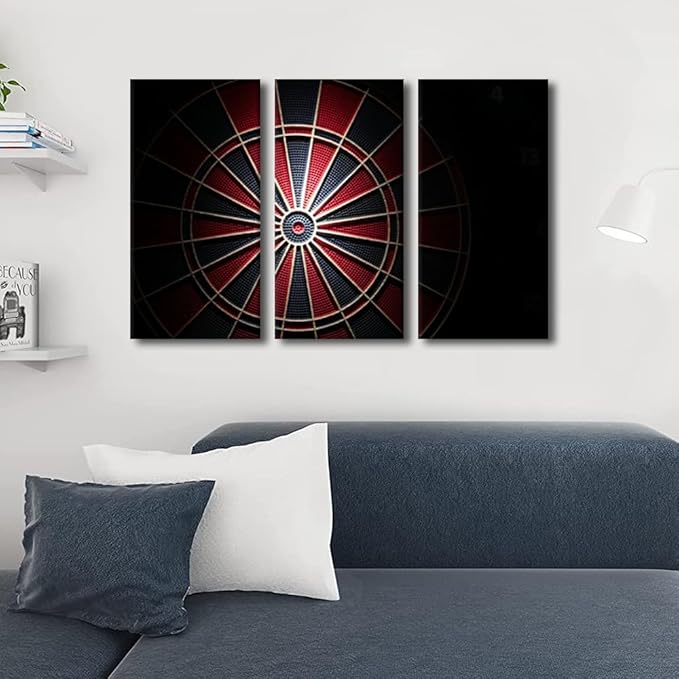 Canvas Wall Art Wall Decor Sports Theme 3 Piece Dart Board Wall Art Dart Plate in the Dark Contemporary Home Decor for Office Canvas Art Circuit Board Poster Printings Framed Ready to Hang(24"Wx36"H)