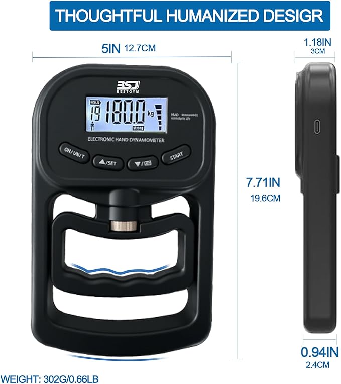 Hand Grip Strength Tester Trainer, 396lbs/180kg Hand Grip Dynamometer with LCD Display, Ideal for Sports, School, and Home Use