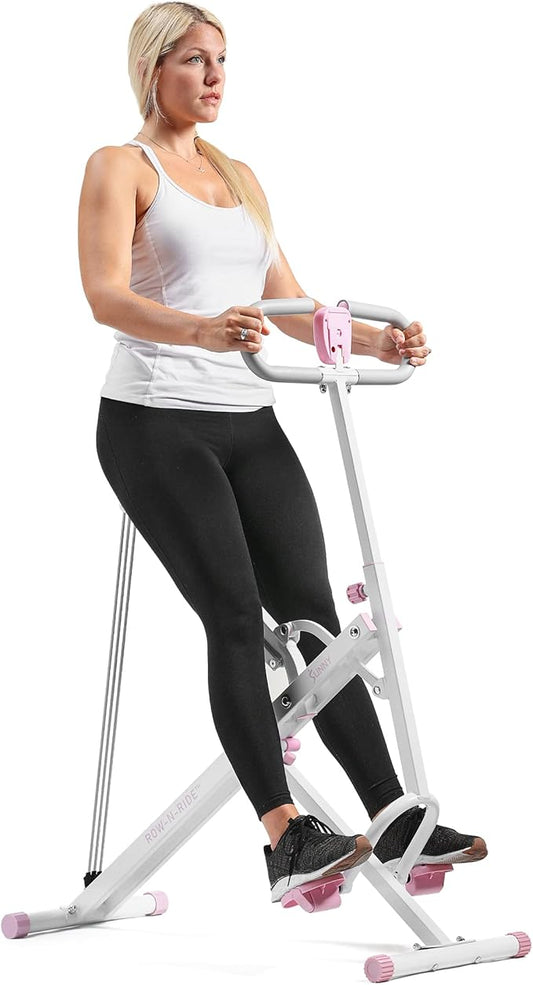 Sunny Health & Fitness Row-N-Ride Squat Assist Trainer, Foldable & Easy Setup Exercise w/Adjustable Resistance, Home Training Machine for Arm, Glute & Leg Workout, Optional Free SunnyFit App Connect