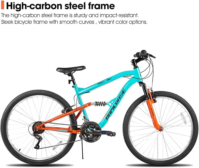 Hiland Full Suspension Mens Mountain Bike, 18 Speed, 26 Inch Wheel, Dual V Brake Bike for Men Womens Adult Bicycle