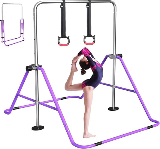 FBSPORT Gymnastics Bar for Kids, Adjustable Height Gymnastic Horizontal Bars,Junior Training Bar Children Folding Training Monkey Bars for Home Using