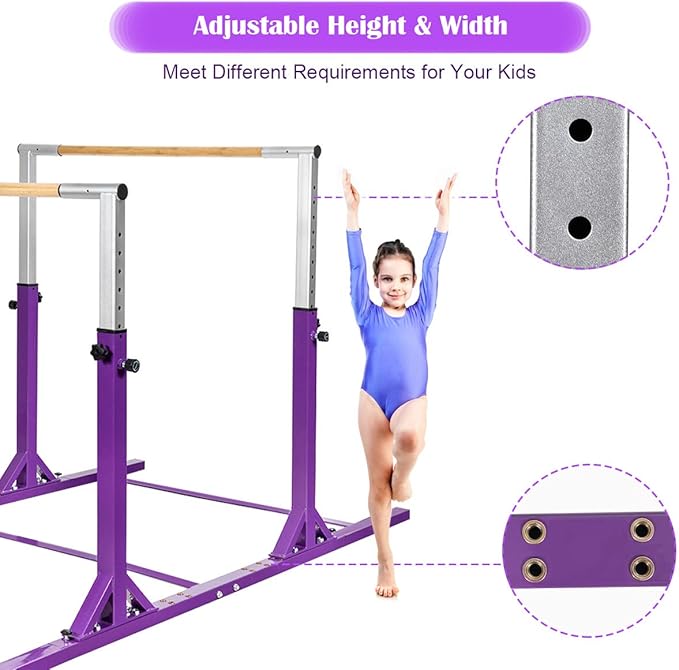 Costzon Double Horizontal Bars, Junior Gymnastic Training Parallel Bars w/11-Level 38-55" Adjustable Heights, 264lbs Capacity, Ideal for Indoors, Outdoor, Home Practice