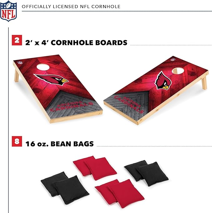 Wild Sports NFL Football 2' x 4' Regulation Size Solid Wood Cornhole Set with Direct Print HD Team Graphics Great Gift for Any Football Fan! Bean Bag Toss Family Outdoor Game