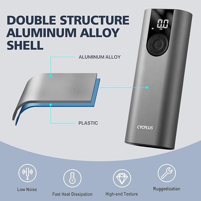 CYCPLUS Bicycle Pump Portable Car Tire Pump,Max 150 PSI, Auto Shut-Off Air Pump with Presta and Schrader Valves Smart Air Inflator Mini Air Compressor for Car Bicycle Motorcycle and Balls