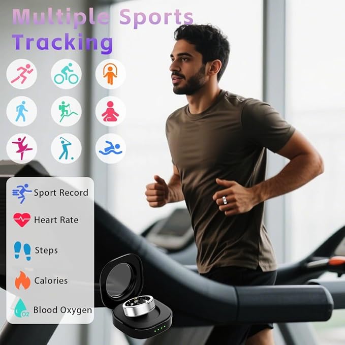 Smart Ring Health Tracker, Fitness Tracker Ring for Women Men, Monitoring of Pedometer, SpO2, Sleep Quality, Heart Rate, No Subscription Fee, Sport Rings for iOS & Android (Silver 7)