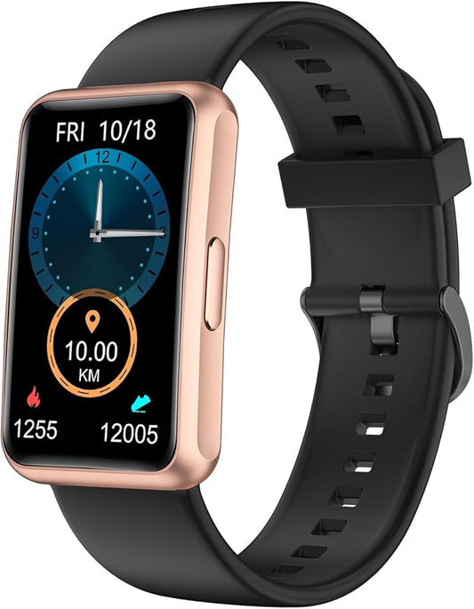 HUAKUA Fitness Tracker Watch for Men Women, No Bluetooth No APP No Phone Needed, IP68 Waterproof Full Touch Screen Sports Watch with Steps Calories Counter Sleep Tracker Alarm Clock (Black/Gold)