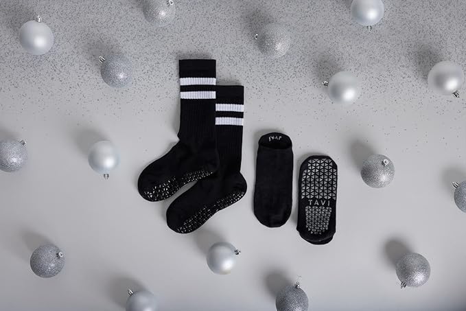 TAVI Kai Fashion Crew Grip Socks - For Slipper Barre, Pilates, and Yoga - with Grips for Women and Men