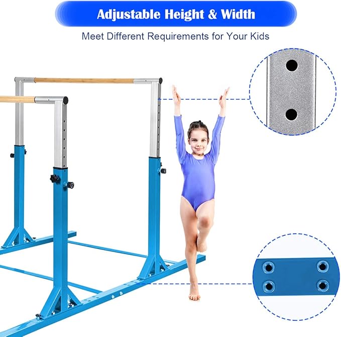Costzon Double Horizontal Bars, Junior Gymnastic Training Parallel Bars w/11-Level 38-55" Adjustable Heights, 264lbs Capacity, Ideal for Indoors, Outdoor, Home Practice