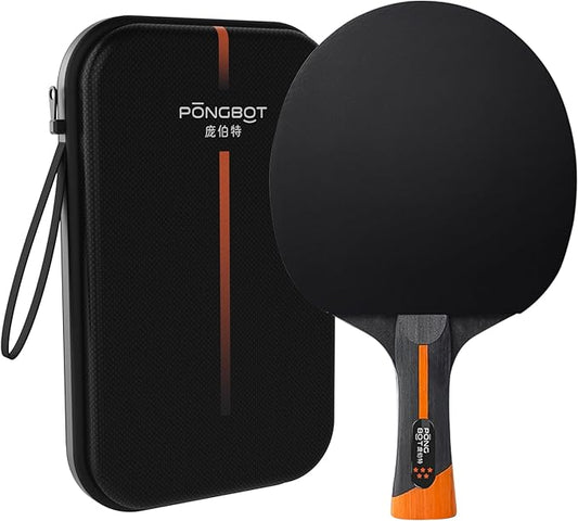 PONGBOT Five-Star Ping Pong Paddle, Professional Level Table Tennis Racket with Hard Case, Carbon Fiber, 7-Ply Blade, Premium Rubber, for Competitive Tournaments and Serious Players