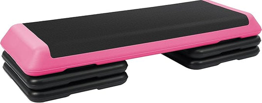 Fitvids Step Aerobic Platform, Exercise Step with 5 levels Adjustable Height, 4 Stackable Risers, Fitness Training Workout Stepper for Home Gym, Cardio Strength, Multiple Options