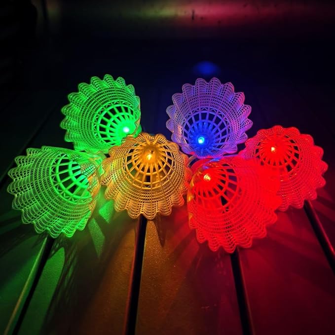 Leadge LED Shuttlecock Badminton Birdies, Shuttlecock Dark Night Nylon Glow Glow Birdies Lighting for Outdoor Indoor Sport Activities (6Packs) (Multi Color)
