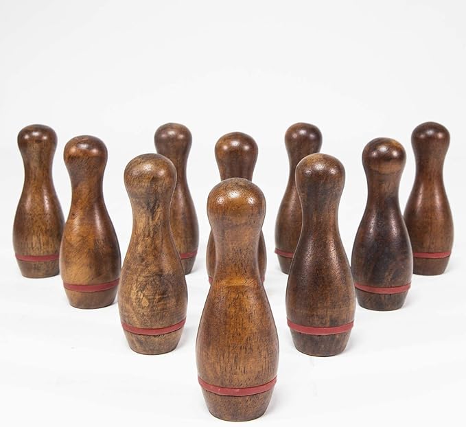 Shuffleboard Bowling Pin Set with 10 Pcs Premium Hardwood Bowling Pins Durabel Triangular Pinsetter Resin Bowling Ball and Carrying Bag, Fun for Shuffleboard Games