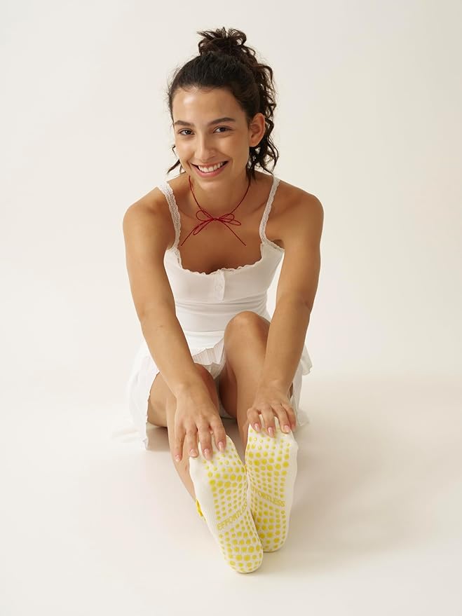 Crew Half Calf Grip Socks, Cutest Fruits Pilates Socks, Ruffle socks, Non-Slip, Barre Yoga Fitness