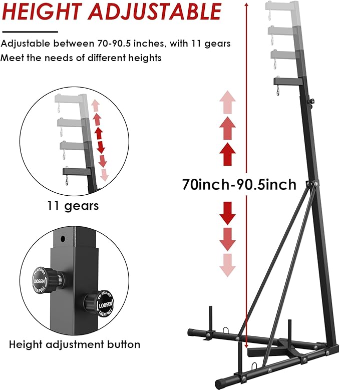 TLSUNNY 150 LBS Height Adjustable Punching Bag Stand W/Weighted Base, Heavy Duty Bag Stand, Steel Sandbag Rack Boxing Bag Stand, Free Standing for Home Gym Fitness, Stand Only