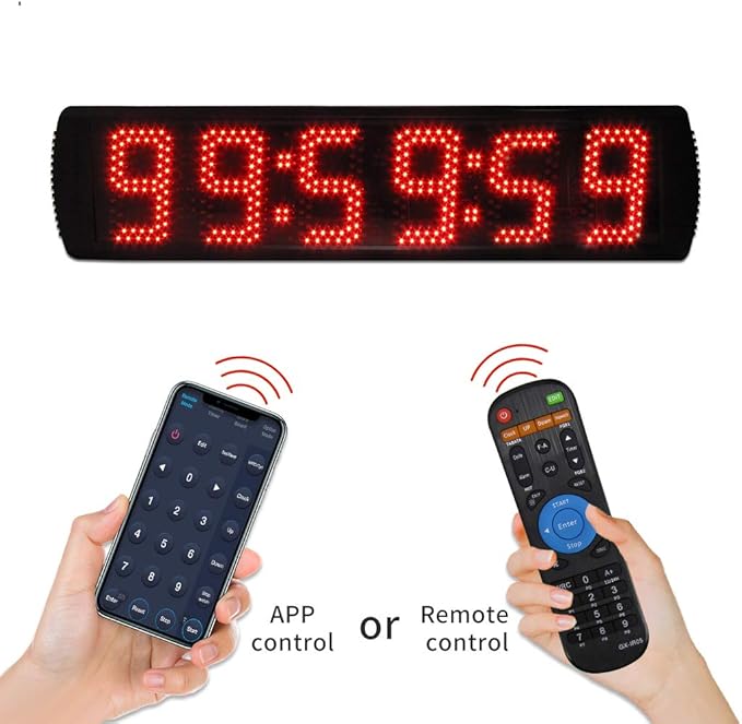Portable 5 inch High 6 Digits LED Race Clock with for Running Events, Countdown/up Digital Race Timer, 12/24-Hour Clock,LED Stopwatch by Remote Control