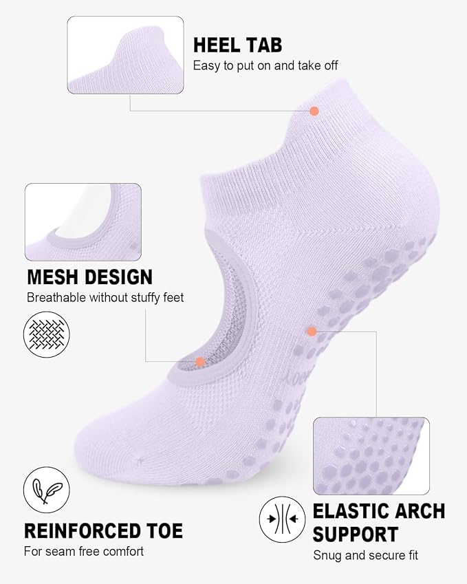 6 Pairs Grip Pilates Socks for Women, Non-slip Yoga Athletic Socks for Barre Ballet Barefoot Workout Hospital