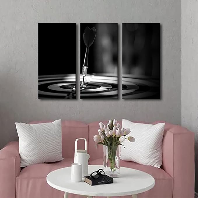 Wall Art 3 Pieces Vintage Dartboard Wall Art for Living Room Goal Achievement Concept Office Wall Decor Canvas Prints Positive Modern Artwork for Bedroom Bathroom Framed Ready to Hang, 24"Wx36"H