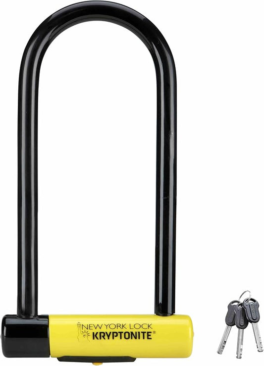 Kryptonite New York Long Shackle Bike U-Lock, Heavy Duty Anti-Theft Security Bicycle Lock Sold Secure Gold, 16mm Long Shackle with Keys, Ultimate Security Lock for Bicycles E-Bikes Scooters