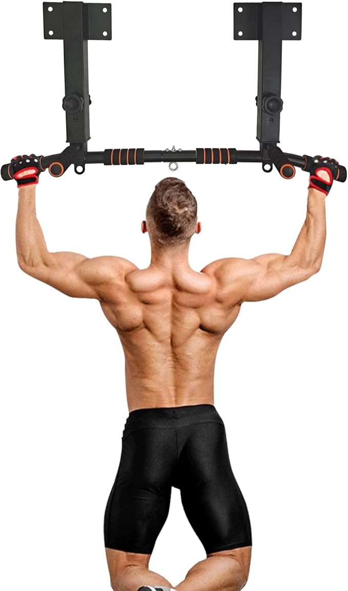 BESTHLS Wall Mounted Pull Up Bar and Dip Station, Heavy Duty Wall Mount Pull-up Chin Up Bar Multifunctional Home Gym Workout Indoor Exercise Equipment Support to 440 Lbs