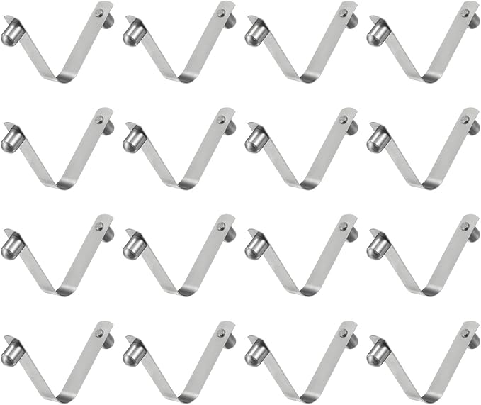 HARFINGTON 16pcs Double Button Kayak Paddle Snap Spring Clip 8x10x50mm 65Mn Spring Steel V-Shaped Solid Lift Telescopic Locking Tube Pole Clips for Tent Umbrella Camping