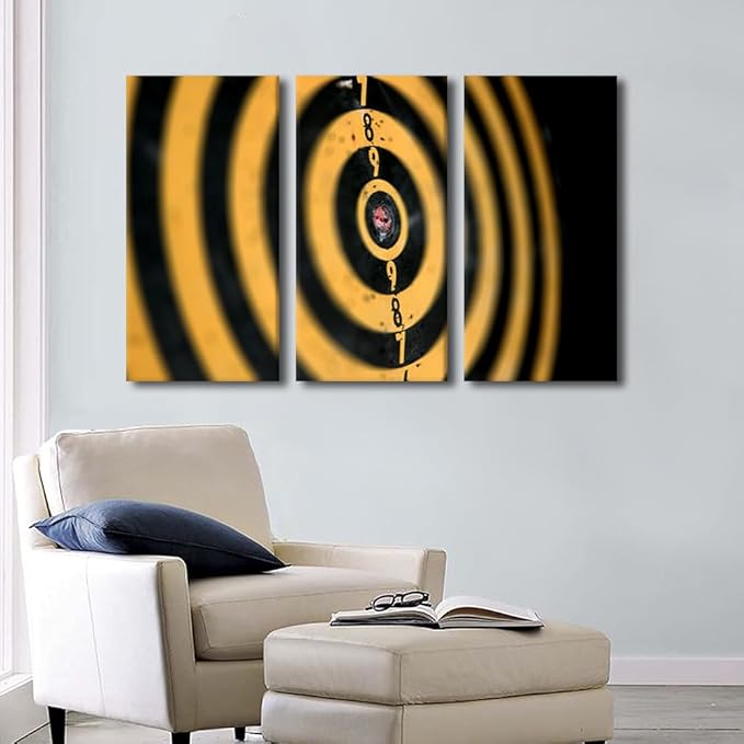 3 Panel Dart Plate Canvas Wall Art Yellow Retro Dart Plate Artwork Wall Decor Home Sports Theme Picture Canvas Wall Art for Bedroom Living Room Bathroom Prints Posters Framed Ready to Hang(24"Wx36"H)